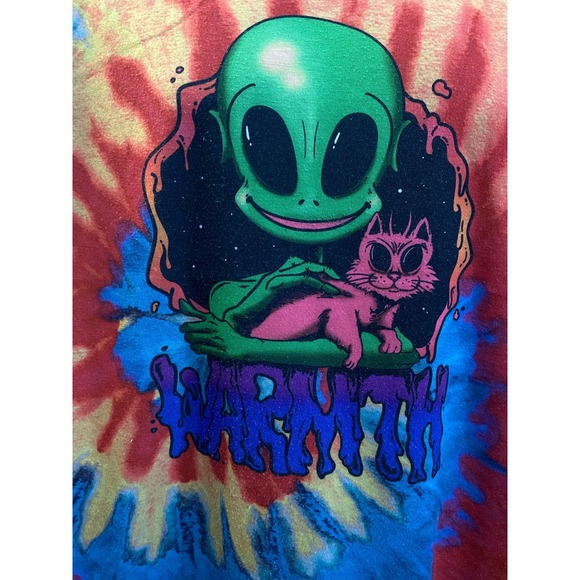 Tie dye UFO Alien Cat Kitten Hippie Shirt XL 23x27 Stretch material - Picture 9 of 9